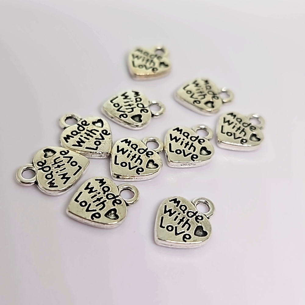 Made With Love - 10 Cute Metal Charms in Heart Shape
